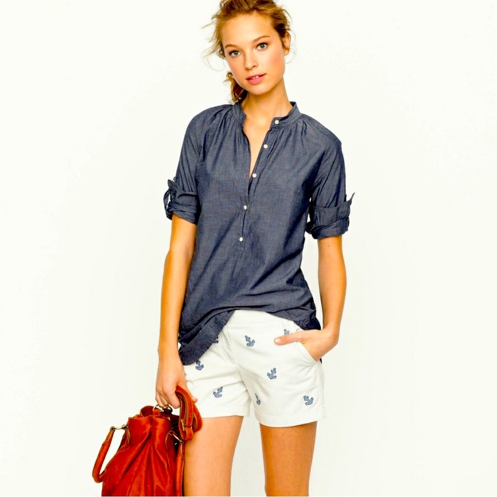 J. Crew Khaki & Blue Anchor Embroidered Shorts; Size 00